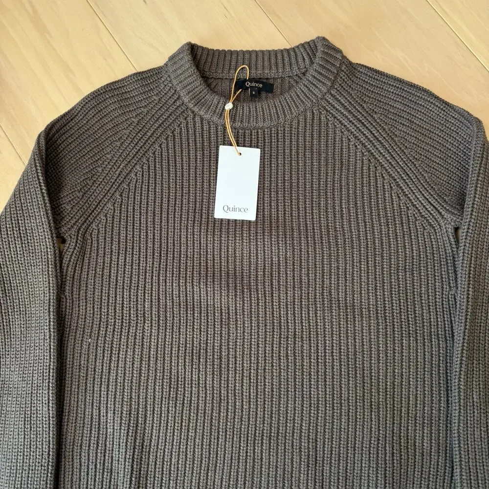 Quince Fisherman Crew Sweater Women's Small Brown Organic Cotton Pullover NWT - Picture 4 of 11